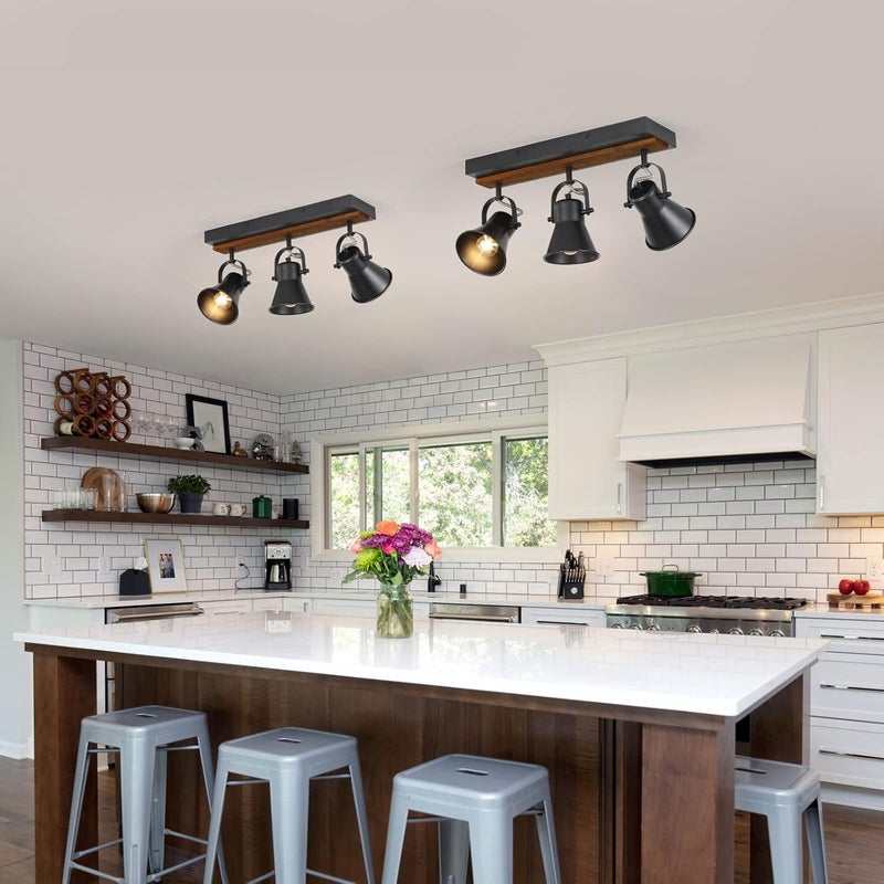 KEESFU 3-Light Track Lighting Kit,Black Semi Flush Mount Ceiling Light with 3 Rotatable Light Heads,Modern Farmhouse Lighting for Livingroom,Bedroom,Hallway,Art Wall,Bathroom,Kitchen.(3-Light) - Image 3